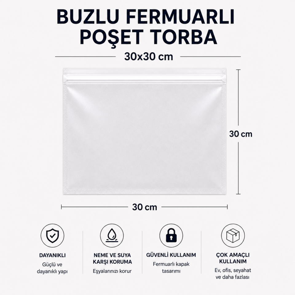 BUZLU FERMUARLI POŞET TORBA 30x30