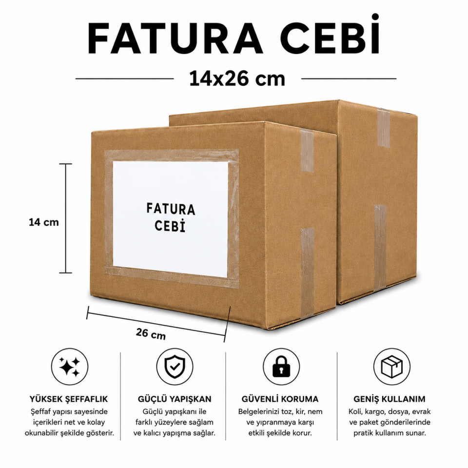 FATURA CEBİ A5 BOYUTLU - YAPIŞKANLI KARGO EVRAK CEBİ 14X26