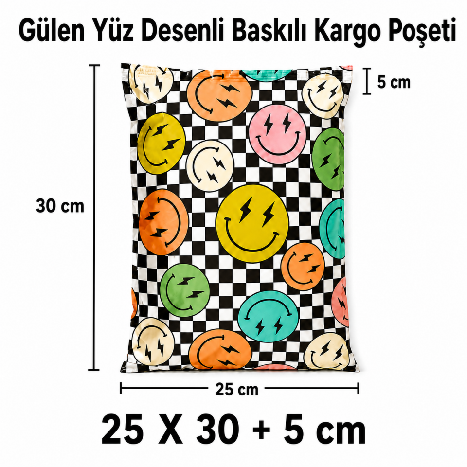 GÜLEN YÜZ 140 MİKRON BASKILI KARGO POŞETİ 25X30+5