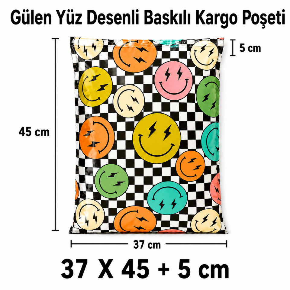 GÜLEN YÜZ 140 MİKRON BASKILI KARGO POŞETİ 37X45+5