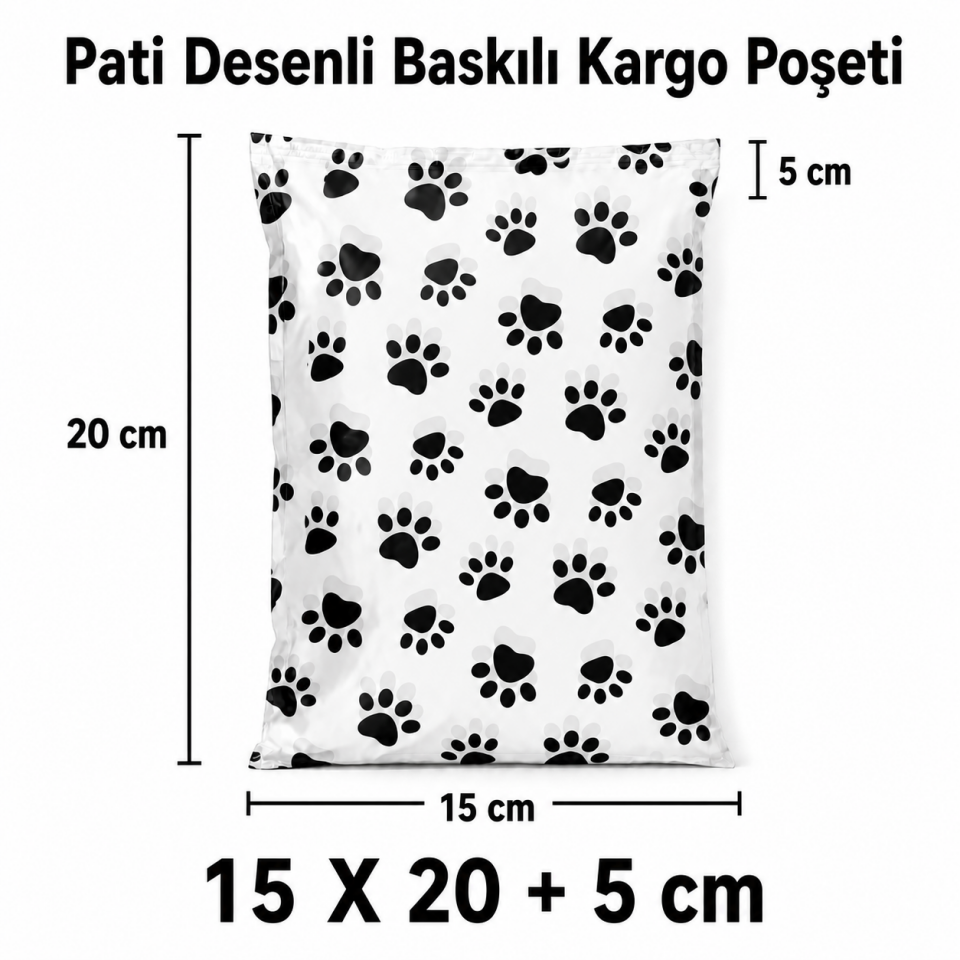 PATİLİ PETSHOP 140 MİKRON BASKILI KARGO POŞETİ 15X20+5