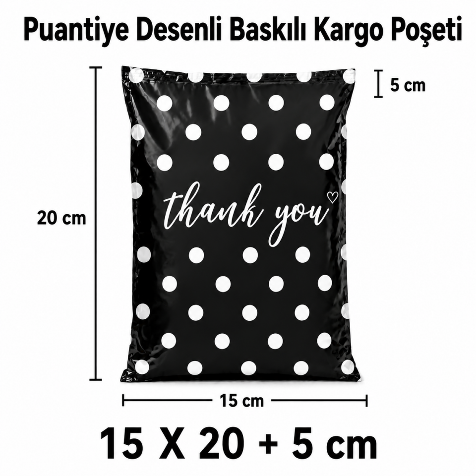PUANTİYE DESENLİ 140 MİKRON BASKILI KARGO POŞETİ 15X20+5