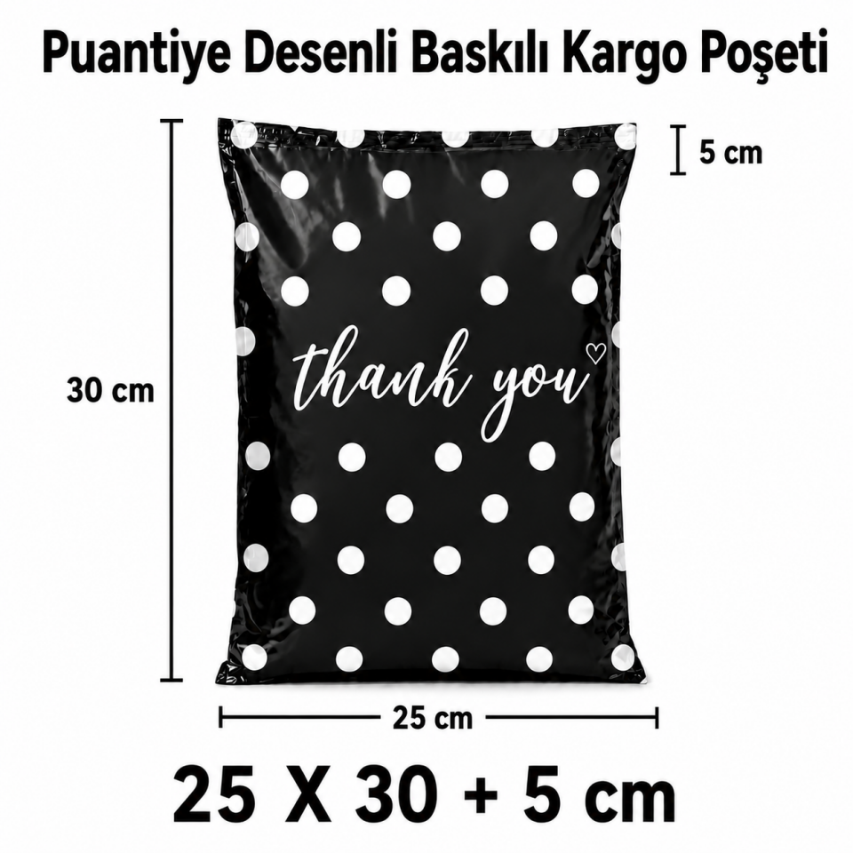 PUANTİYE DESENLİ 140 MİKRON BASKILI KARGO POŞETİ 25X30+5